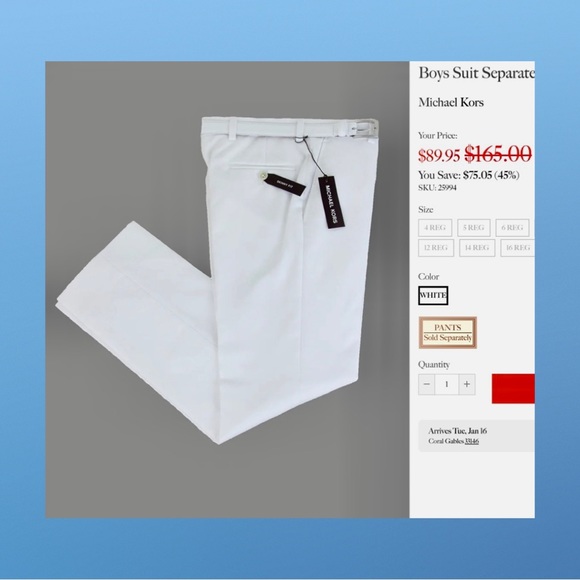 Micheal Kors Boy's Suit Separates Jacket, Pants, and Tie - Picture 5 of 10